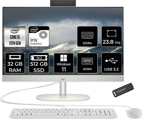 Hp Proone 240 G10 İ5 1335U 32Gb 512Gb Ssd Iris Xe Graphics 23.8" Fhd W11P All In One Pc Beyaz & Per4 - Image 1