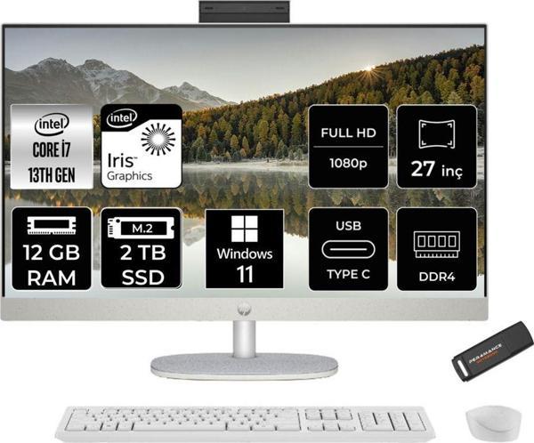 Hp 27-Cr0004Nt İ7 1355U 12Gb 2Tb Ssd Intel Graphics 27" Fhd Ips W11P All In One Pc Beyaz & Per4 - Image 1