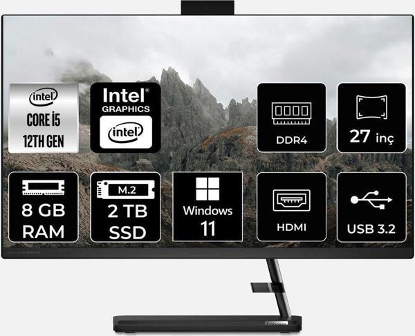 Lenovo Ideacentre 27Iap7 İ5 12450H 8Gb 2Tb Ssd 27" Fhd W11H All In One Bilgisayar & Per4 Bellek - Image 1