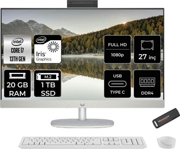 Hp 27-Cr0004Nt İ7 1355U 20Gb 1Tb Ssd Intel Graphics 27" Fhd Ips Fdos All In One Pc Beyaz & Per4 - Image 1