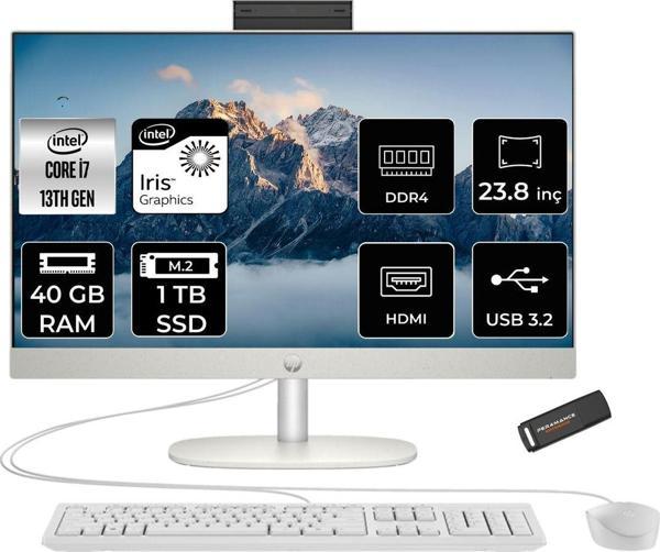 Hp Proone 240 G10 İ7 1355U 40Gb 1Tb Ssd Iris Xe Graphics 23.8" Fhd Fdos All In One Pc Beyaz & Per4 - Image 1