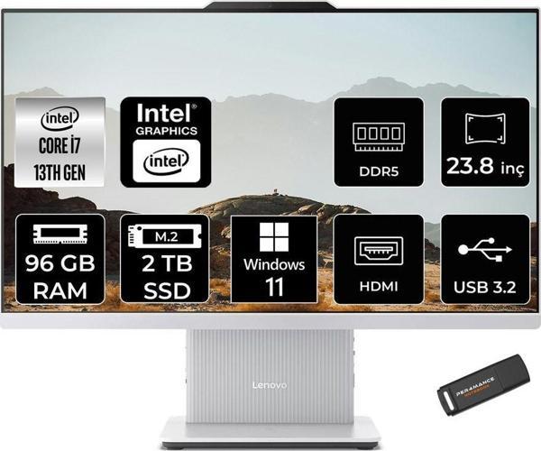 Lenovo Ideacentre 24Irh9 İ7 13620H 96Gb Ddr5 2Tb Ssd 23.8" Fhd Ips W11P Beyaz All İn One Pc & Per4 - Image 1