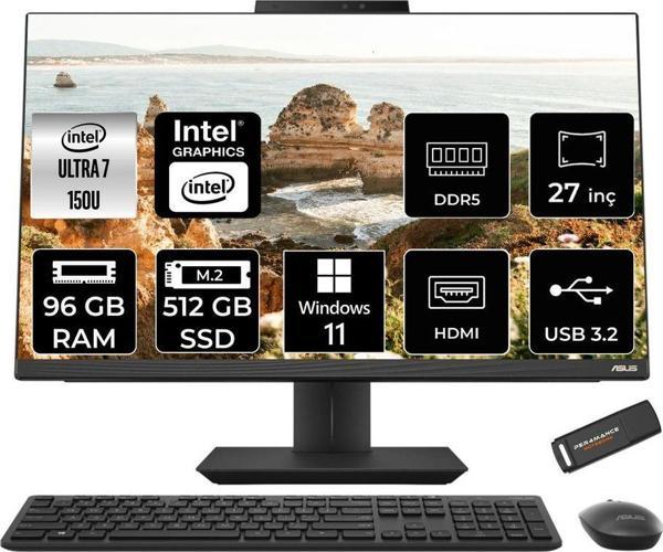 Asus A5702Wvark Ultra 7 150U 96Gb Ddr5 512Gb Ssd Intel Graphics 27" Fhd W11P Siyah All İn One & Per4 - Image 1