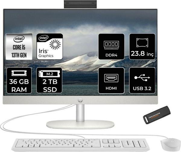 Hp Proone 240 G10 İ5 1335U 36Gb 2Tb Ssd Iris Xe Graphics 23.8" Fhd Fdos All In One Pc Beyaz & Per4 - Image 1
