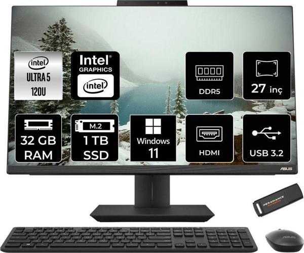 Asus A5702Wvark Ultra 5 120U 32Gb Ddr5 1Tb Ssd Intel Graphics 27" Fhd W11H Siyah All İn One & Per4 - Image 1