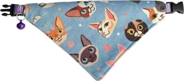 Cocopet Kedi Desenli Ayarlanabilir Fular Bandana Kedi Tasması - Image 1