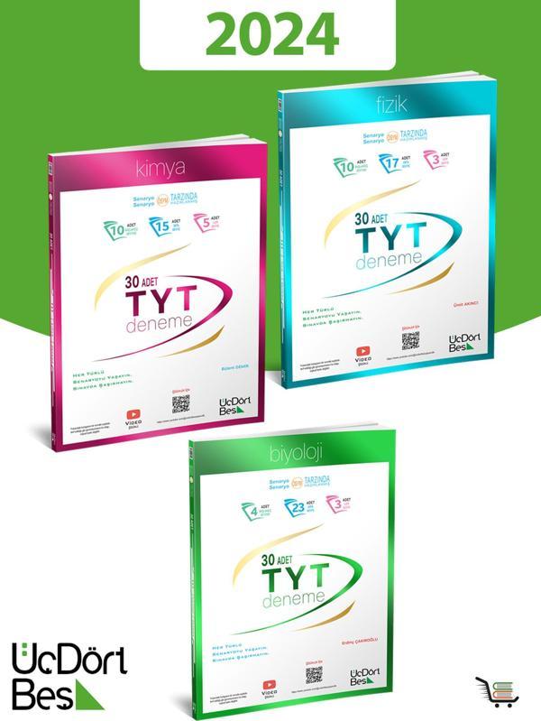 345-2024 Model TYT Fizik-Kimya-Biyoloji Deneme Seti Toplam 3 Kaynak 90 Deneme - Üç Dört Beş Yayınları - Image 1