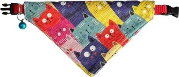 Cocopet Renkli Kediler Desenli Ayarlanabilir Fular Bandana Kedi Tasması - Image 1