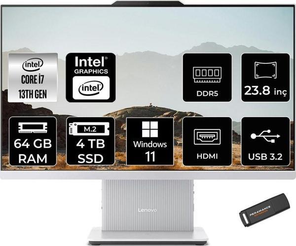Lenovo Ideacentre 24Irh9 İ7 13620H 64Gb Ddr5 4Tb Ssd 23.8" Fhd Ips W11P Beyaz All İn One Pc & Per4 - Image 1
