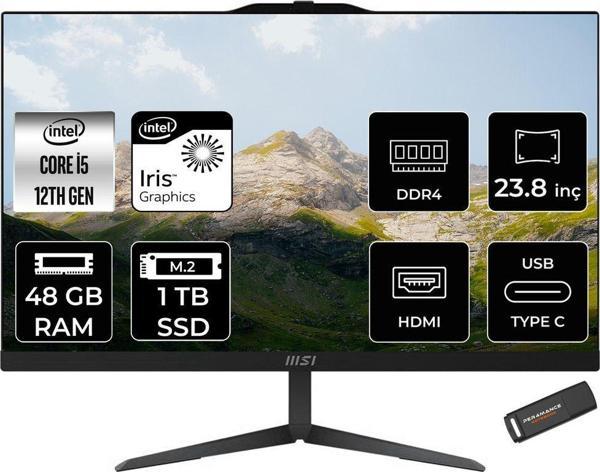 Msı Modern Am242 İ5 1235U 48Gb 1Tb Ssd 23.8" Fhd Ips Fdos All In One Pc Siyah & Per4 Bellek - Image 1