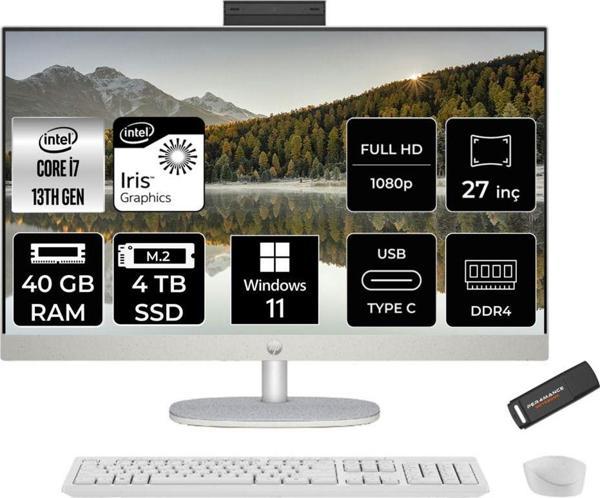 Hp 27-Cr0004Nt İ7 1355U 40Gb 4Tb Ssd Intel Graphics 27" Fhd Ips W11H All In One Pc Beyaz & Per4 - Image 1