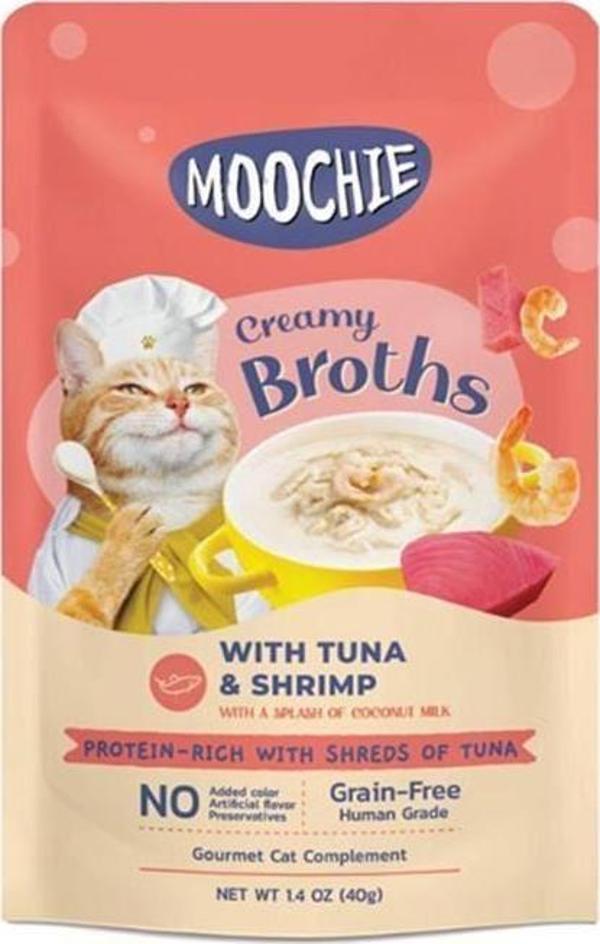 Moochie Parça Ton Balıklı Karidesli Tahılsız Kedi Çorbası 40gr - Image 1