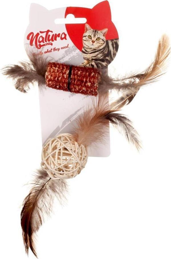 Natura Tüylü Diş Kaşıma ve Bambu Top Kedi Oyuncak PTC-005 - Image 1