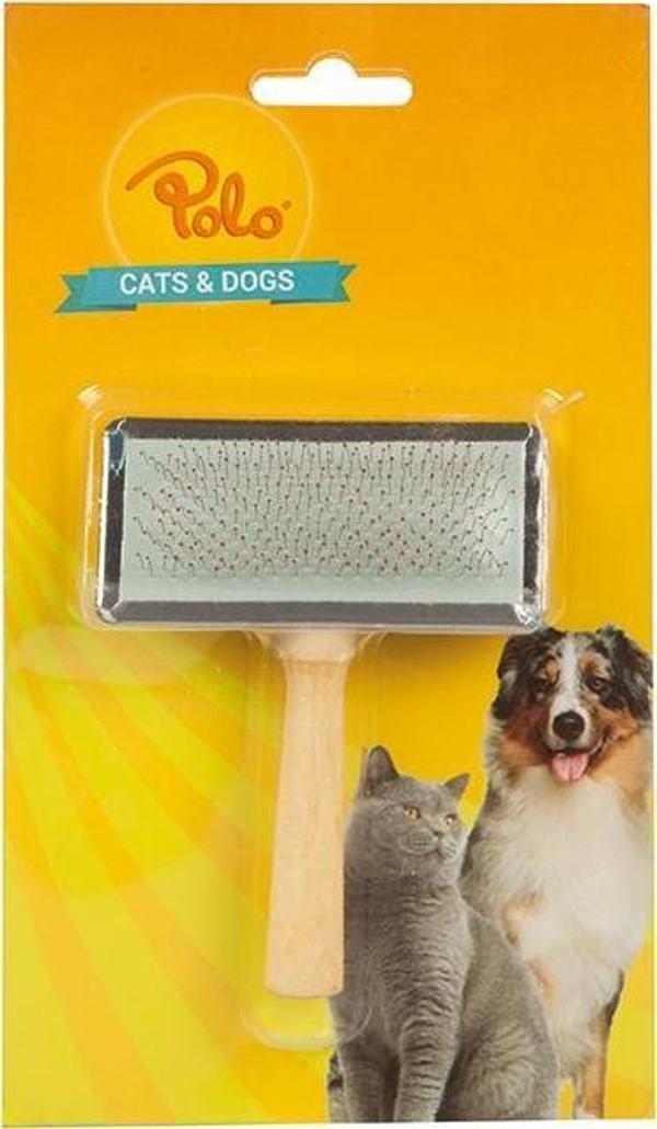 Polo Tahta Saplı Evcil Hayvan Kedi Köpek Fırçası Medium - Image 1