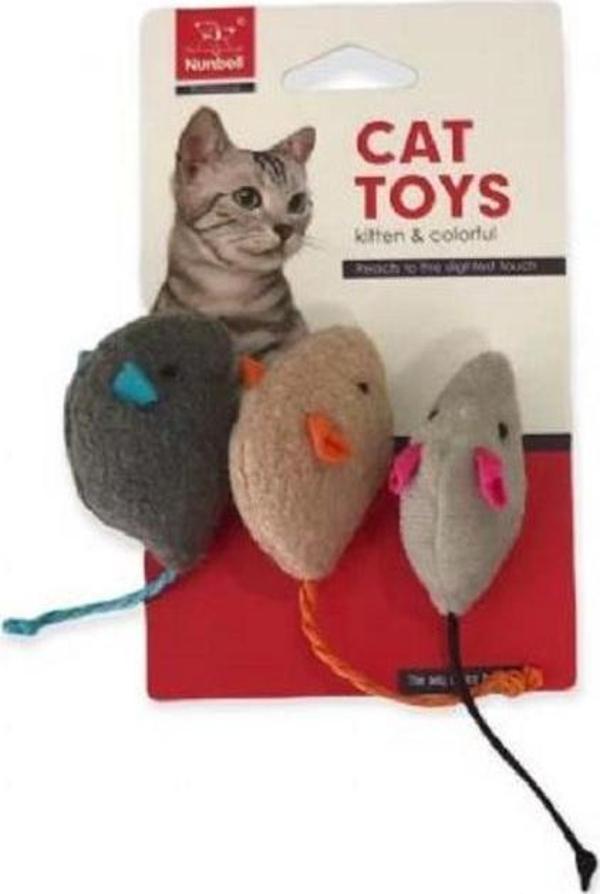 Nunbell Renkli Peluş Fare Kedi Oyuncağı 3 Adet - Image 1