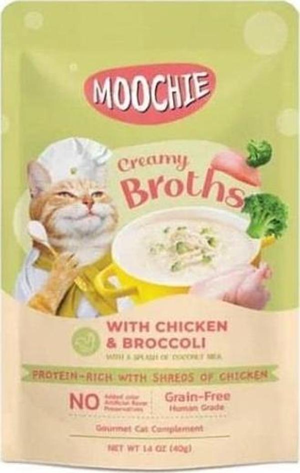 Moochie Parça Tavuk ve Brokolili Tahılsız Kedi Çorbası 40gr - Image 1