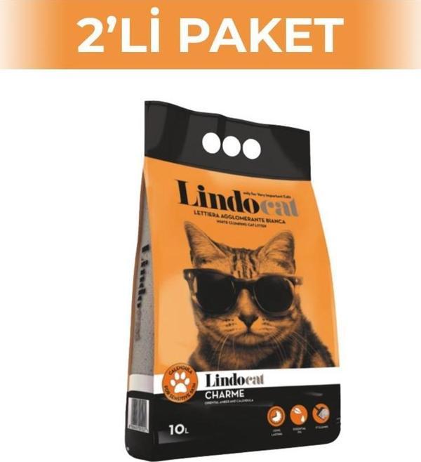Lindocat Charme Kadife Çiçeği ve Amber Kokulu Topaklanan Kalın Taneli Bentonit Kedi Kumu 10 lt 2 Adet - Image 1