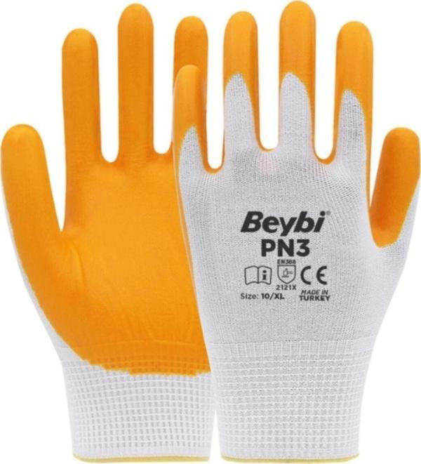 Beybi Pn3 Polyester Örme Nitril Eldiven-Sarı-No:10-1 Çift - Image 1