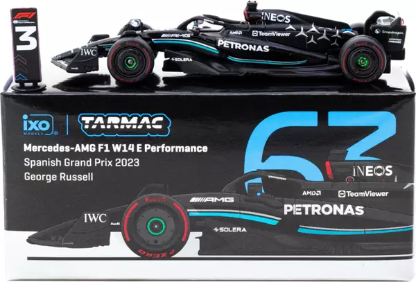 Tarmac Works x IXO Models 1:64 Mercedes-AMG F1 W14 E Performance - Spanish GP 2023 George Russell Model Araba - Image 1