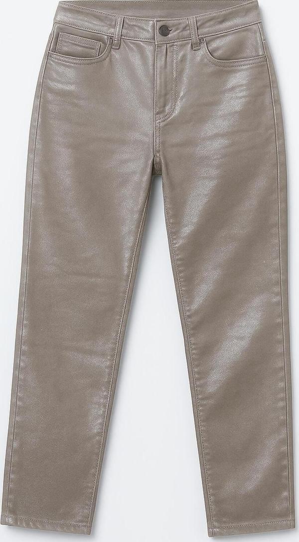 Kadın Yüksek Bel Parlak Mum Kumaş Straight Fit Jean Pantolon - Image 1