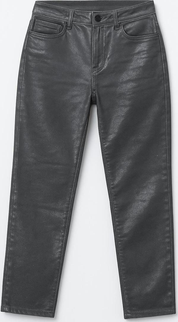 Kadın Yüksek Bel Parlak Mum Kumaş Wide Leg Jean Pantolon - Image 1