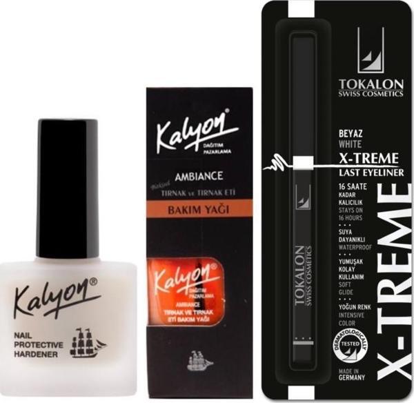 Kalyon Tırnak Sertleştirici+Bakım Yağı+Tokalon Asansörlü Göz Kalemi Beyaz - Image 1