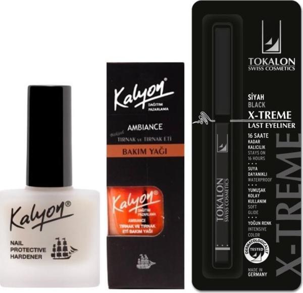 Kalyon Tırnak Sertleştirici+Bakım Yağı+Tokalon Asansörlü Göz Kalemi Siyah - Image 1