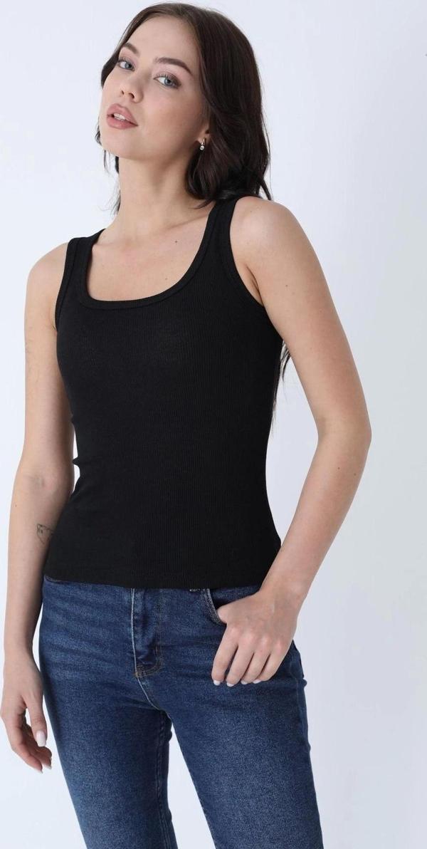 Fitilli Kalın Askılı Pamuklu Basic Kadın Atlet - Image 1