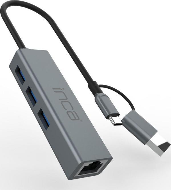 Inca IUTP-03TX USB HubX3 USB 3.0 10 Gbps+Ethernet RJ45 1000Mbps Çoklayıcı Aluminyum Kasa  - Image 1