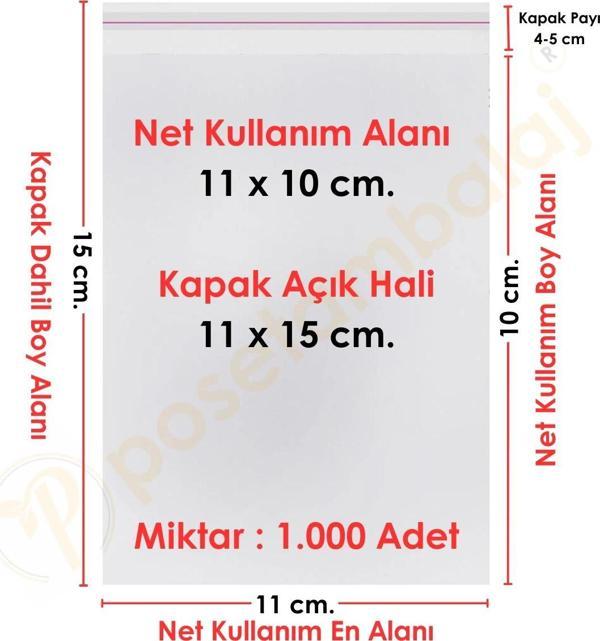 11x10+5 cm.(11x15) 1.000 Adet Şeffaf Bantlı Yapışkanlı OPP Poşet - Image 1