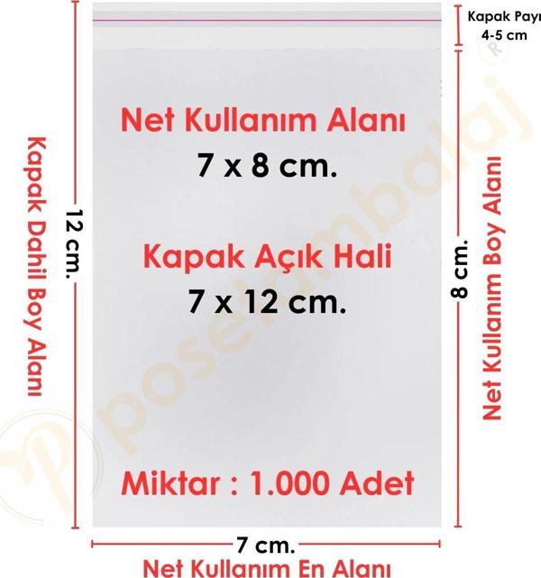 7x7+5 cm.(7x12) 1.000 Adet Şeffaf Bantlı Yapışkanlı OPP Poşet - Image 1
