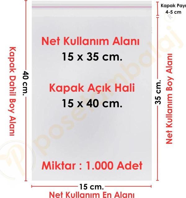15x35+5 cm.(15x40) 1.000 Adet Şeffaf Bantlı Yapışkanlı OPP Poşet - Image 1