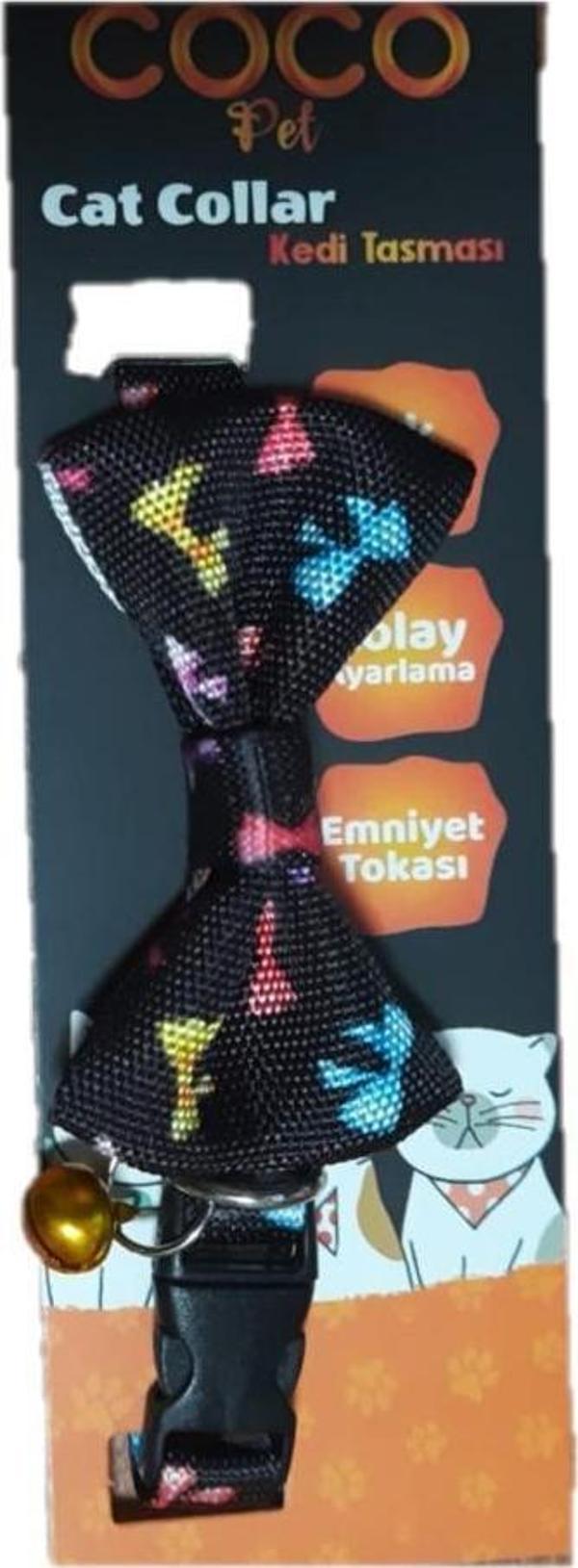 Cocopet Papyon Siyah Kurdale Desenli Ayarlanabilir Kedi ve Minik Köpek Tasması - Image 1