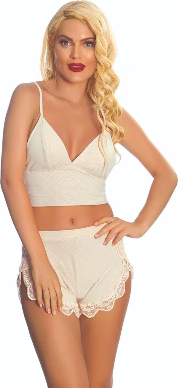 Ekru Lcralı Babydoll Şortlu Takım - 319 - Image 1