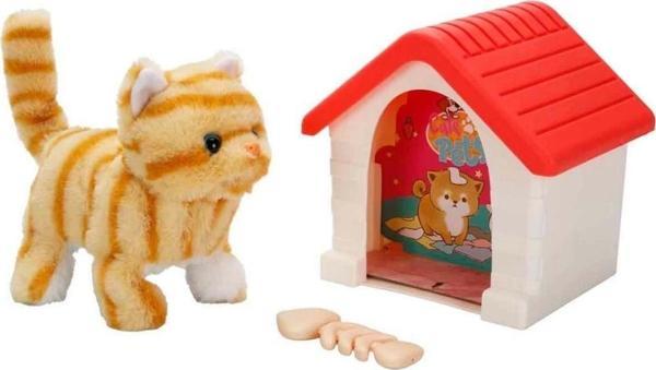 Eğitici Oyuncak Sesli ve Hareketli Kulübeli Sevimli Peluş Kedi - Image 1