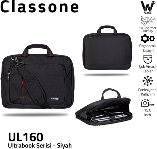 Classone Ul160 15.6'' Ultracase Serisi Siyah Notebook Çantası - Image 1