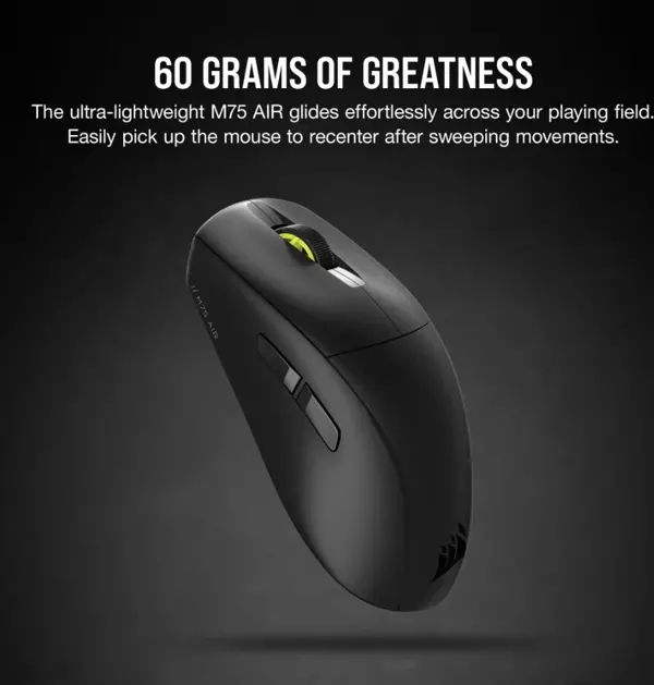 Corsaır Corsaır M75 Aır Wıreless Ultra Lıghtweıght 26000Dpi Kablosuz Gamıng Mouse Grı - Image 1