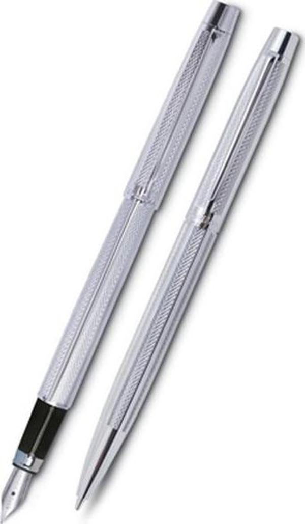 Scrikss 722 W Balıksırtı Desen Krom Dolmakalem & Tükenmezkalem  Lüks Kutuda - Image 1