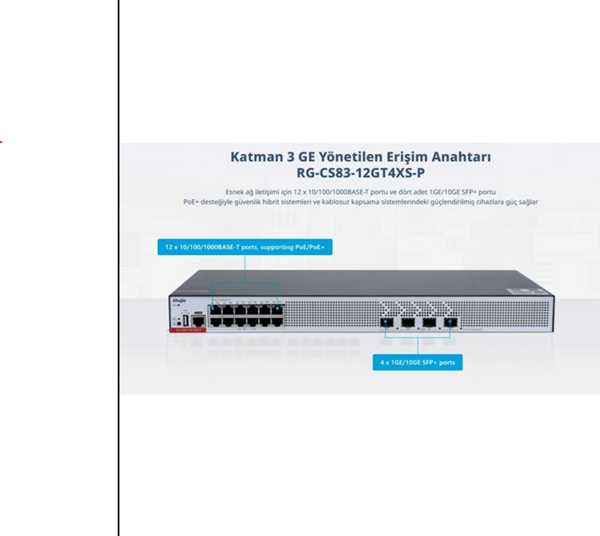 Ruıjıe 8Port Rg-Cs83-12Gt4Xs-P Gıgabıt 4-10Gbe Sfp+ 370W Layer3 Yönetilebilir Swıtch - Image 1