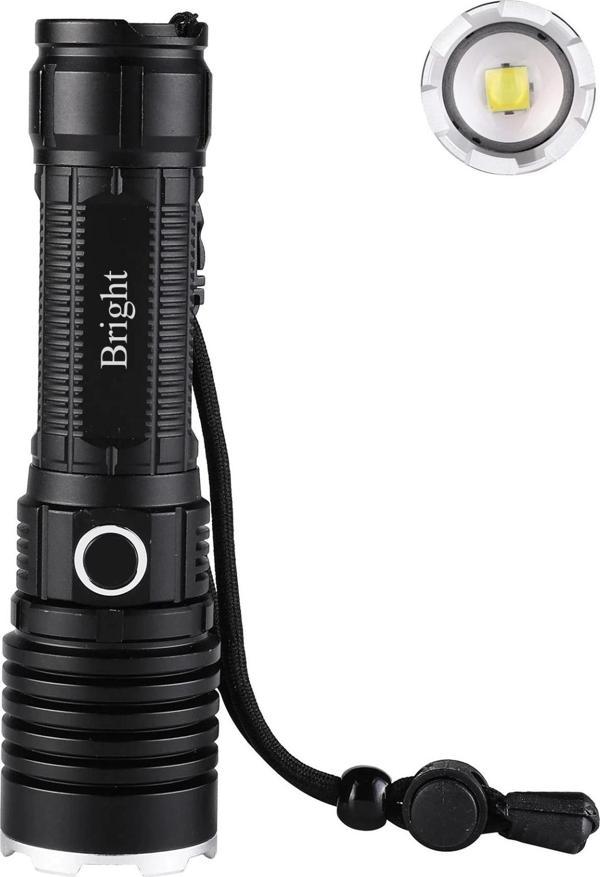 Bright Ght-5761 Xp90 Led 3 Mod Zoomlu Yağmur Suyu Geçirmez Şarjlı El Feneri 26650 Pilli - Image 1