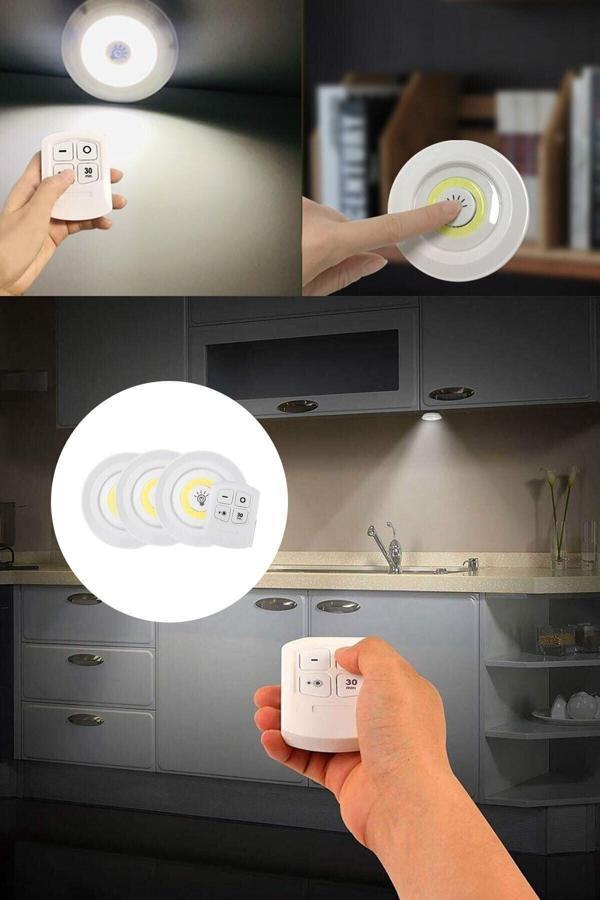 Mobee Uzaktan Kumandalı Yapışkanlı 3'Lü Led Spot Lamba - Image 1