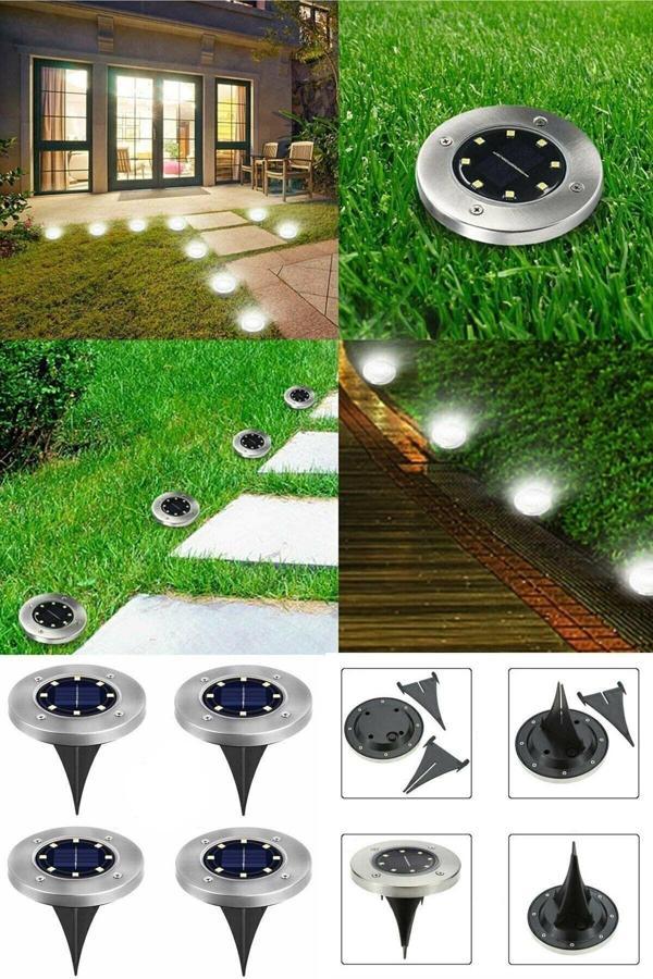 Mobee Solar Güneş Enerjili 8 Ledli Kazıklı Zemin Bahçe Aydınlatması 4 Lü Set Yere Saplamalı Solar Lamba - Image 1