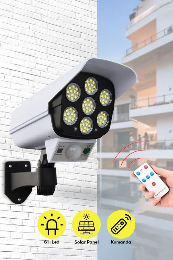 Mobee Kamera Görünümlü Hareket Sensörlü Uzaktan Kumandalı Solar Bahçe Lambası Su Geçirmez Güvenlik Işığı - Image 1