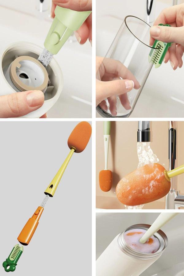 Mobee 3 Parça Çok Amaçlı Süngerli Şişe Matara Bardak Kavanoz Temizleme Fırçası Çift Taraflı Fırça 30 Cm - Image 1