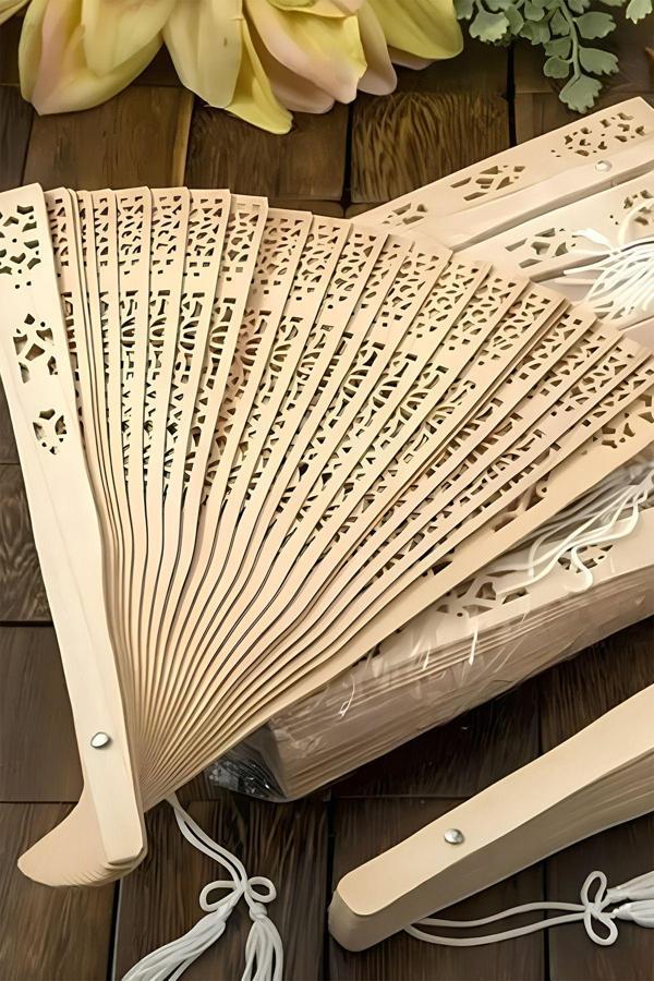 Mobee Doğal Görünümlü Hafif Ahşap El Yelpazesi Estetik Kullanımı Kolay Yelpaze - Image 1