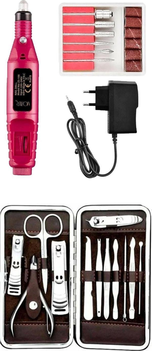 Mobee Elektrikli Tırnak Törpü Seti Ve Çantalı Tırnak Makası Cımbız Törpü 12 Parça Manikür Pedikür Seti - Image 1