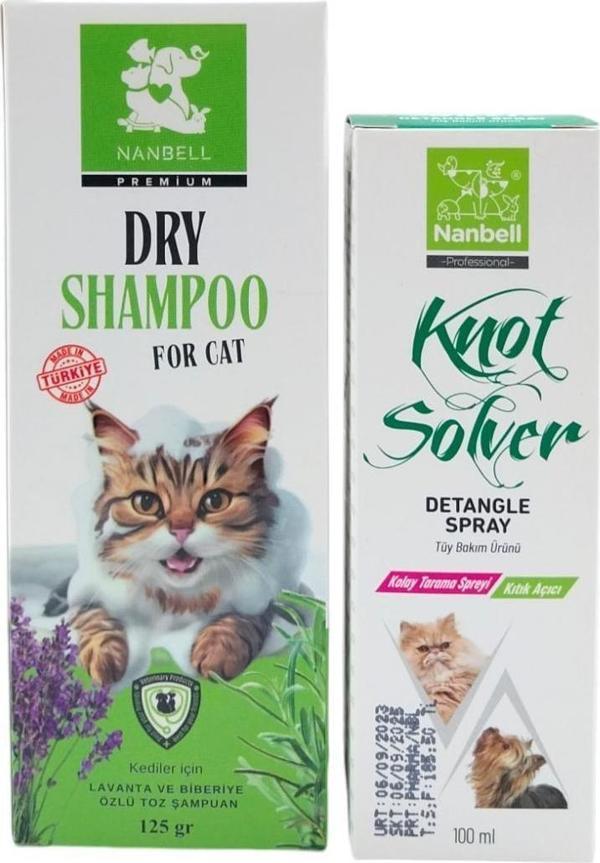 Kediler İçin Lavanta Ve Biberiye Özlü Kuru Şampuan 125 gr + kıtık açıcı sprey 100 ml - Image 1