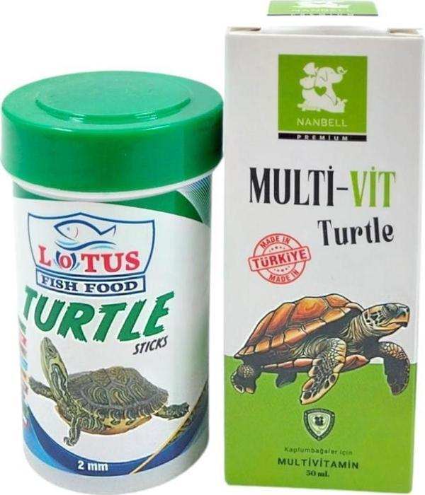 Turtle Sticks Kaplumbağa Yemi 100 ml (40gr)+Kaplumbağalar için Multivitamin 50 ml - Image 1
