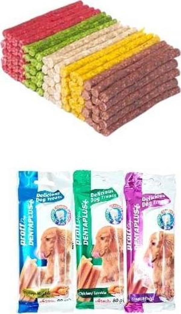 100'Lü Renkli Munchy Ödül Ve Çiğneme Kemiği +Denta Prof Diş Sağlığı Destekleyici ödül Çubuğu 3 Paket - Image 1