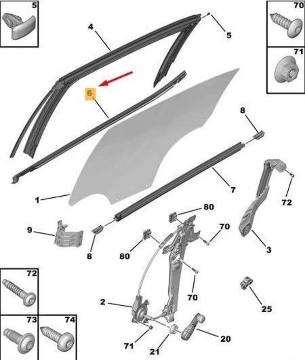 Arka Kapı Cam Dış Fıtılgı Sol C3 B618 Psa Peugeot 97-00 (Oem No: 9813218580) - Image 1